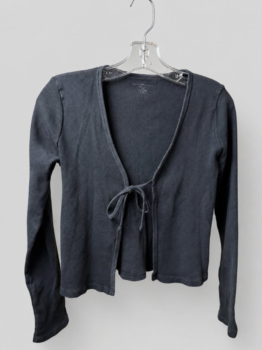 Brandy Melville Gray Ribbed Tie Front Top Long Sleeve Fitted Stretchy Y2K